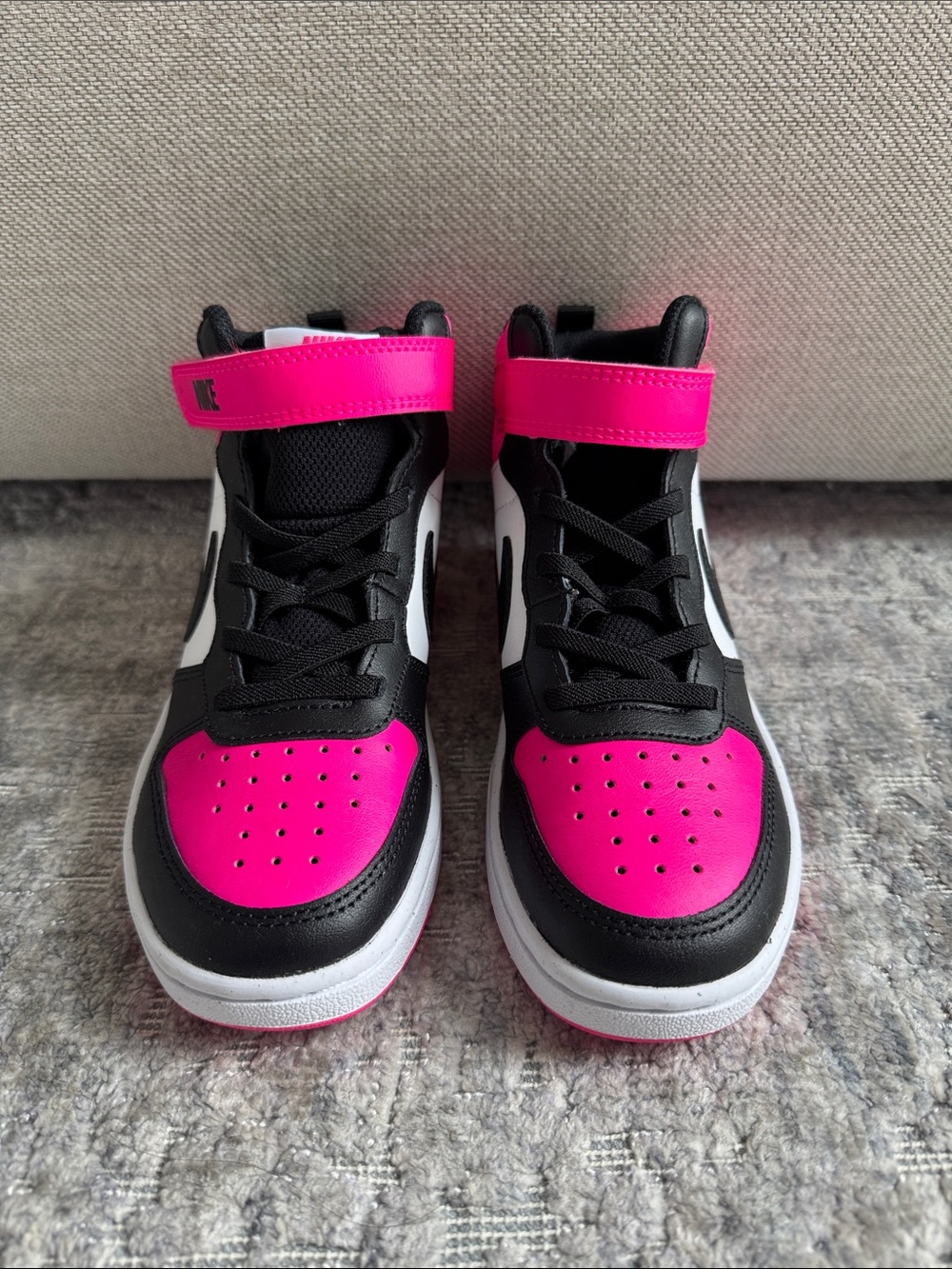 Kids High-Top Sneakers in Hot Pink, Black & White